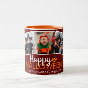 Caneca De Café Em Dois Tons abóbora-a-lanterna Família de Halloween 3 Foto
