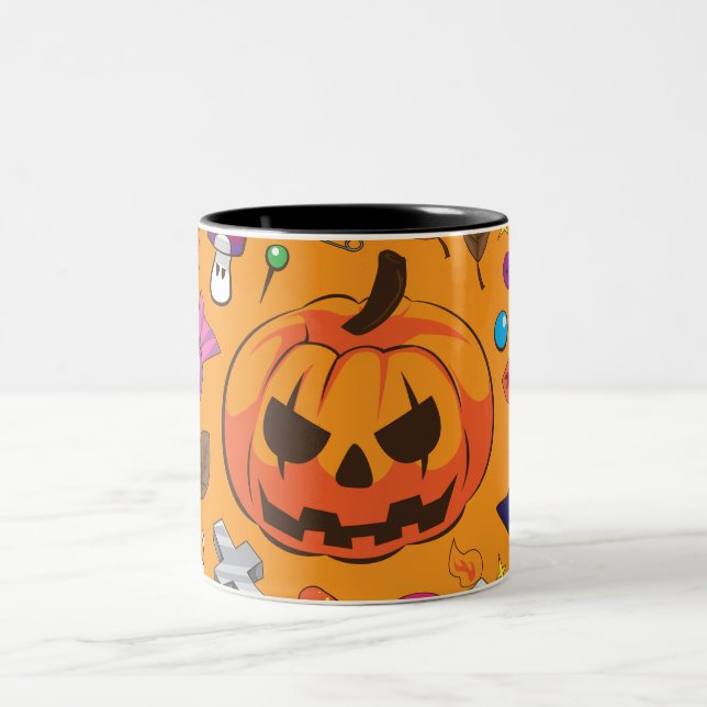 Caneca De Café Em Dois Tons Abóbora Clássica de Halloween Jack O Lantern (Centro)