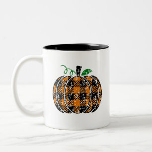 Caneca De Café Em Dois Tons Abóbora da xadrez da queda