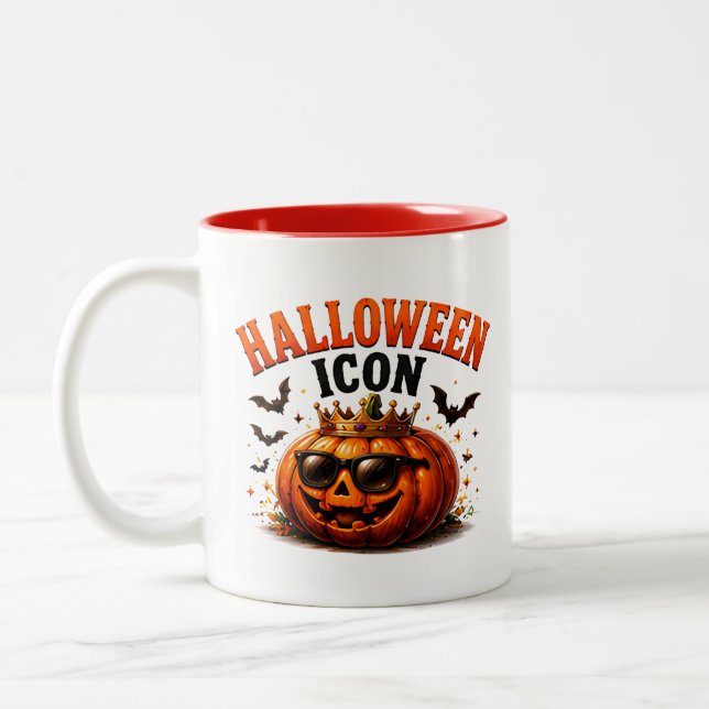 Caneca De Café Em Dois Tons 👑 Abóbora de Halloween Dito Divertido 🎃 (Esquerda)