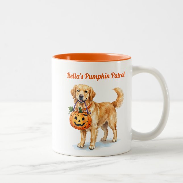 Caneca De Café Em Dois Tons Abóbora de Halloween do Retriever Dourado Personal (Direita)