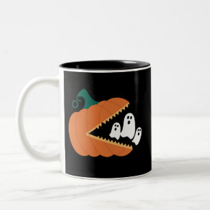 Caneca De Café Em Dois Tons Abóbora de Halloween Fantasmas Divertidos Garotos