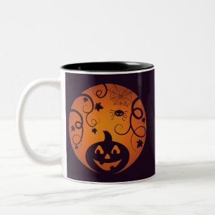Caneca De Café Em Dois Tons Abóbora de Halloween Jack o lantern rosto e aranha