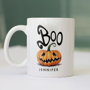 Caneca De Café Em Dois Tons Abóbora de Halloween Laranja Preta Nome Assustador