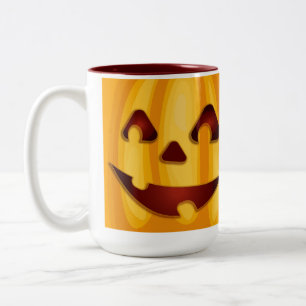 Caneca De Café Em Dois Tons Abóbora esculpida sorrindo design de Halloween