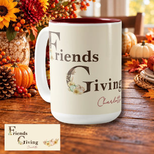 Caneca De Café Em Dois Tons Abóbora Floral Aquarela Boho Friendsgiving