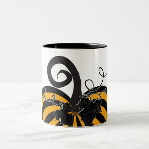 Caneca De Café Em Dois Tons Abóbora Listrada Laranja Preta Elegante Outono 