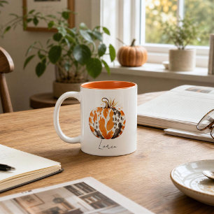 Caneca De Café Em Dois Tons Abóbora Personalizada Outono Água-tinta Outono