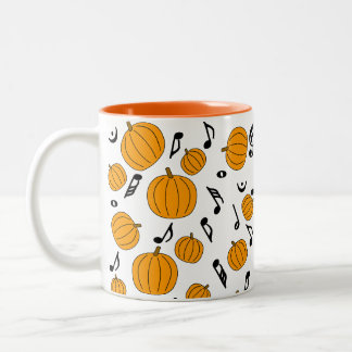 Caneca De Café Em Dois Tons Abóboras e Notas Musicais