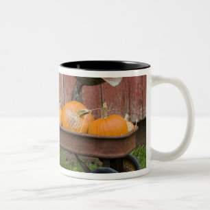 Caneca De Café Em Dois Tons Abóboras em velha carroça
