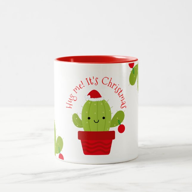 Caneca De Café Em Dois Tons Abrace-me que é Natal, cacto (Centro)
