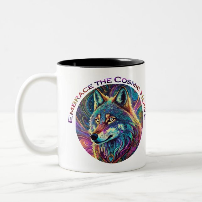 Caneca De Café Em Dois Tons Abrace o Lobo de Howl Cósmico (Esquerda)