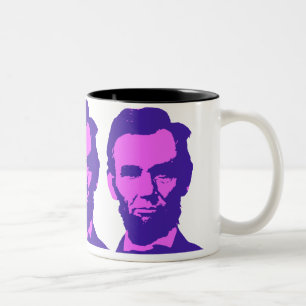 Caneca De Café Em Dois Tons Abraham Lincoln em Rosa e Roxo Pop Art