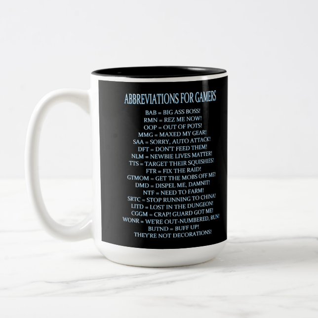 Caneca De Café Em Dois Tons Abreviaturas De Gamers MMOPRG Humor Mug (Esquerda)