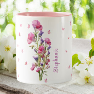 Caneca De Café Em Dois Tons Abril Aniversário Doce Ervilha Febre Mês Floral Fl