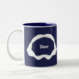 Caneca De Café Em Dois Tons Abrir Tubarão Branco e Dentes em Azul Marinho