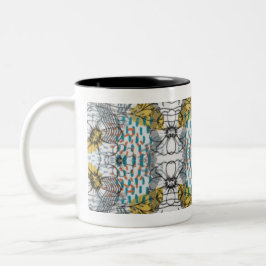 Caneca De Café Em Dois Tons Abstract design with flowers and bees mug theme