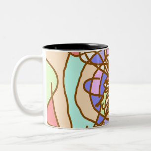 Caneca De Café Em Dois Tons Abstraction In Pastel And Brown Lines