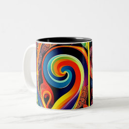 Caneca De Café Em Dois Tons Abstrata Psicodélica 12