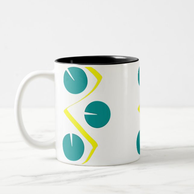 Caneca De Café Em Dois Tons Abstrato Amarelo Azul 2 (Esquerda)
