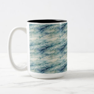 Caneca De Café Em Dois Tons Abstrato Aquarela Oceano Costeiro Azul Estético