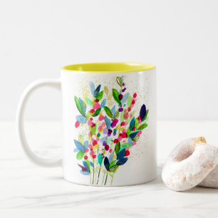 Caneca De Café Em Dois Tons Abstrato aqucolor floral