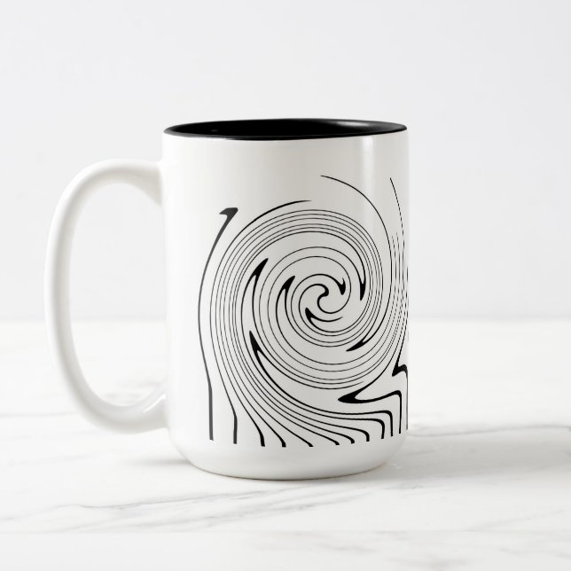 Caneca De Café Em Dois Tons Abstrato Art Preto Linhas Brancas Gêmeo Minimalism (Esquerda)