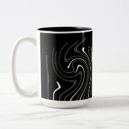Caneca De Café Em Dois Tons Abstrato Art Preto Linhas Brancas Gêmeo Minimalism