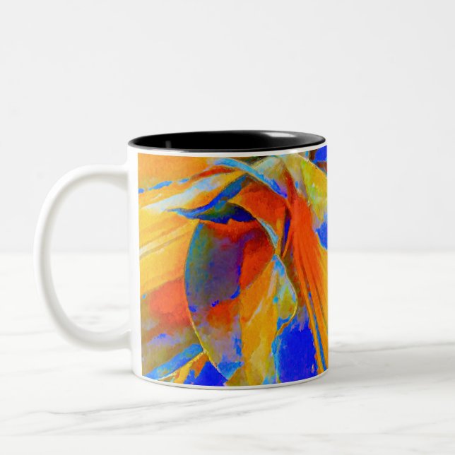 Caneca De Café Em Dois Tons Abstrato azul e laranja (Esquerda)