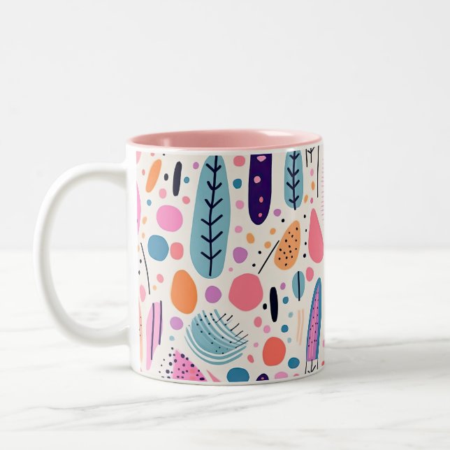Caneca De Café Em Dois Tons Abstrato Botânico Padrão Pastel BOHO Chic (Esquerda)