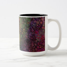 Caneca De Café Em Dois Tons Abstrato Colorido com Círculos Pretos e Grunge