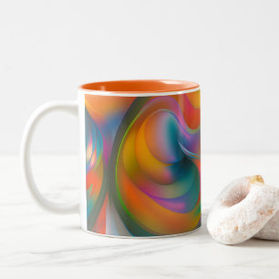 Caneca De Café Em Dois Tons Abstrato cor-de-rosa azul-laranja verde cor-de-ros