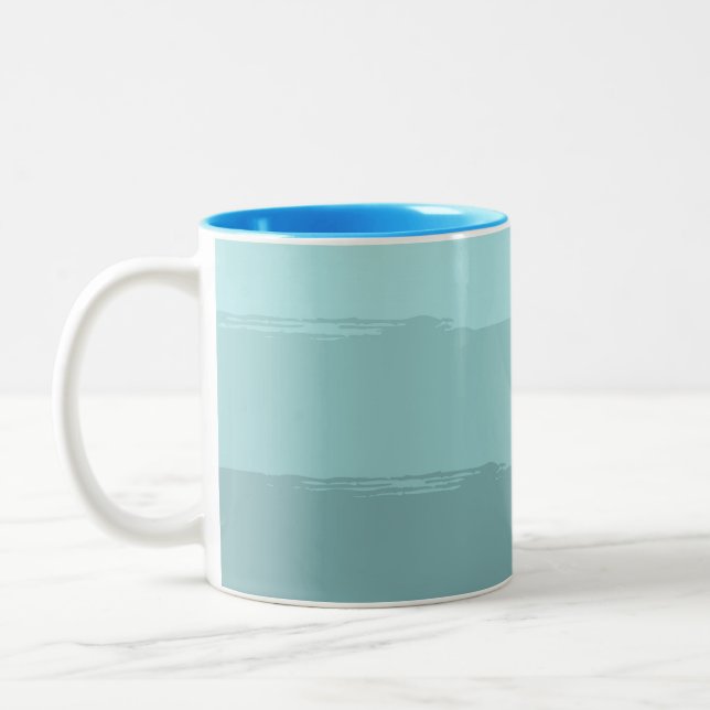 Caneca De Café Em Dois Tons Abstrato de Aqua Teal Stripes (Esquerda)