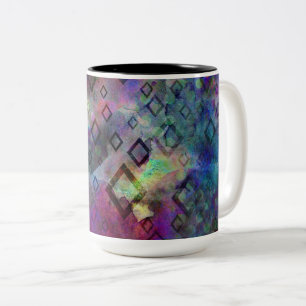 Caneca De Café Em Dois Tons Abstrato de aquarela colorido com diamantes