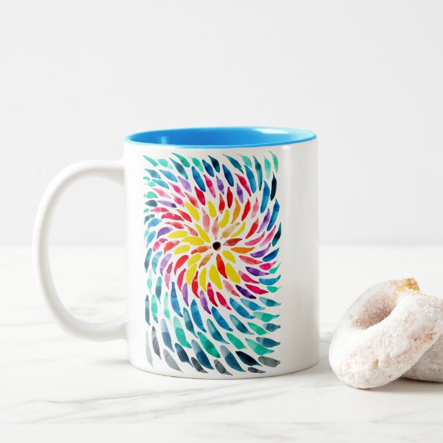 Caneca De Café Em Dois Tons Abstrato de aquarela espiral arco-íris (Com Donut)