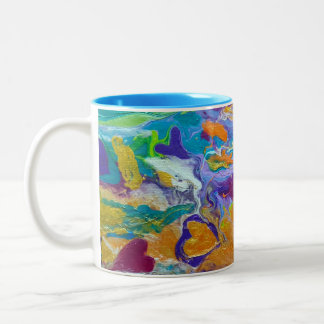 Caneca De Café Em Dois Tons abstrato de arte original Corações à deriva