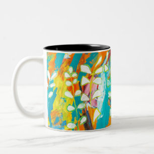 Caneca De Café Em Dois Tons Abstrato de pintura em acrílico floral multicolor