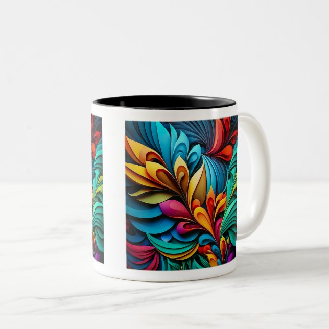 Caneca De Café Em Dois Tons Abstrato Flores De Dois Tons, 11 Oz (Frente Esquerda)