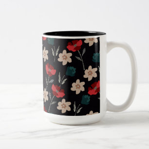 Caneca De Café Em Dois Tons Abstrato flores em preto