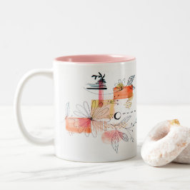 Caneca De Café Em Dois Tons Abstrato Geométrico Cor - de - laranja Cor - de-ro