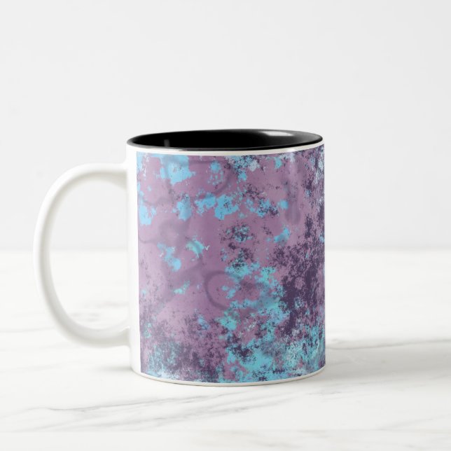 Caneca De Café Em Dois Tons Abstrato Mármore Azul, Rosa e Roxo (Esquerda)