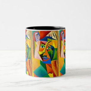 Caneca De Café Em Dois Tons Abstrato no estilo do cubismo
