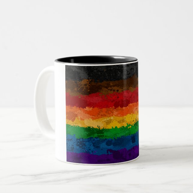Caneca De Café Em Dois Tons Abstrato Paint Splatter Incluindo Sinalizador do A (Frente Esquerda)