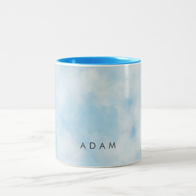 Caneca De Café Em Dois Tons Abstrato Pastel Blue Sky Clouds Personalizar (Centro)