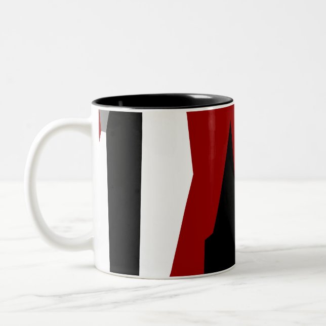 Caneca De Café Em Dois Tons Abstrato preto e branco vermelho (Esquerda)