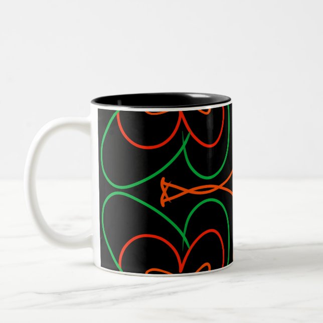 Caneca De Café Em Dois Tons Abstrato verde e design de flores laranja (Esquerda)