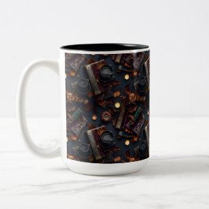 Caneca De Café Em Dois Tons Academia Sombria de Outono – Livros de Couro e Caf