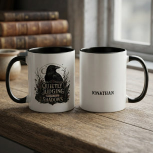 Caneca De Café Em Dois Tons Academia Sombria Silhueta de Corvo Gótico Ônix
