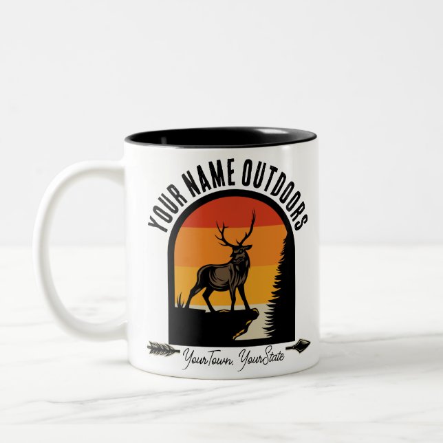 Caneca De Café Em Dois Tons Acampamento de Natureza Selvagem de Veados ao Exte (Esquerda)