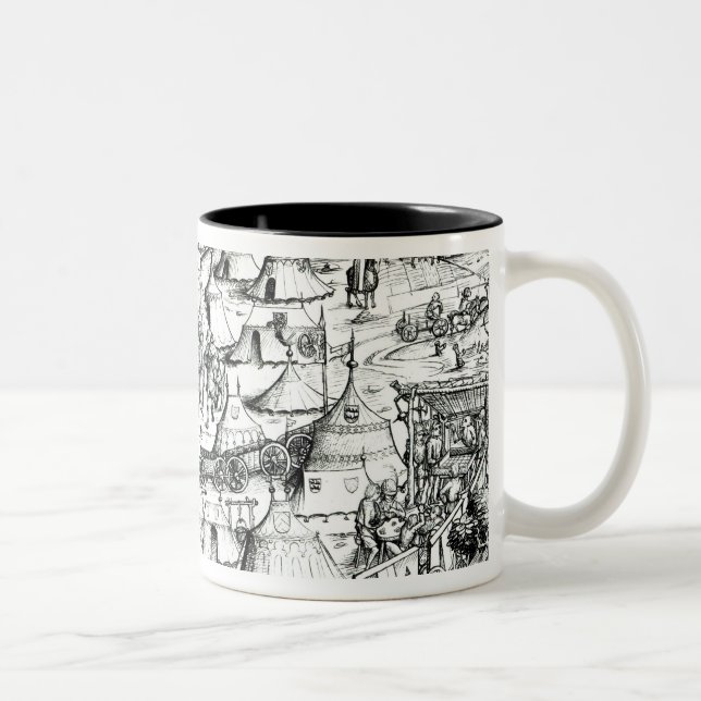 Caneca De Café Em Dois Tons Acampamento militar medieval, de um livro, bar. 18 (Direita)